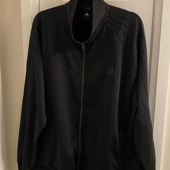 adidas Men's Essentials Warmup 3 Stripes Black on Black Track Jacket - Picture 8 of 12